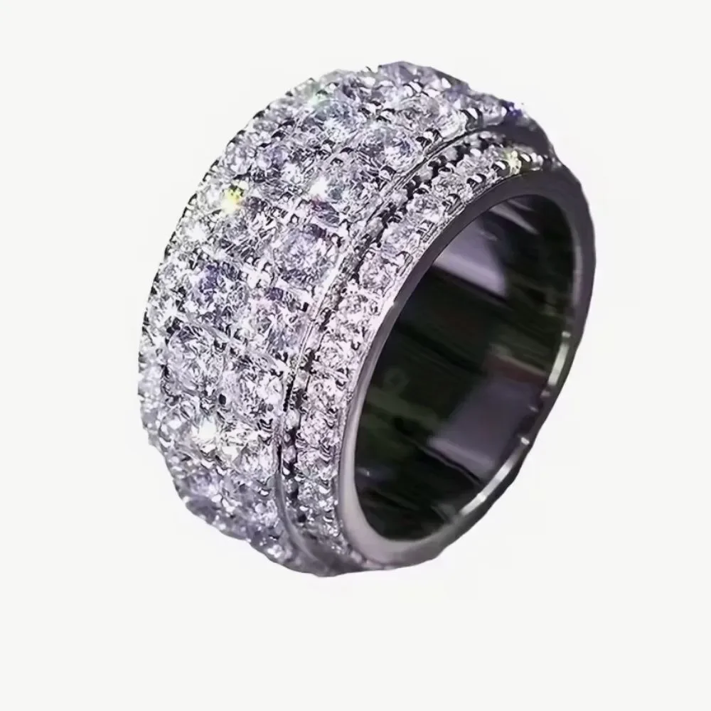 💕 NEW Sparkling & Elegant Silver CZ Diamond Wide Band Ring 💕